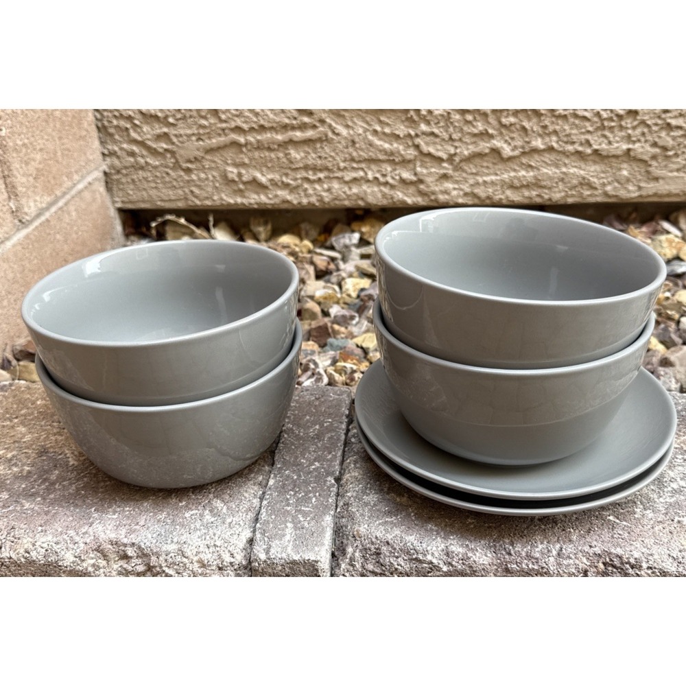 Project 62 Gray Glossy Stoneware 2 Salad Plates 4‎ Jumbo Cereal Soup Bowls